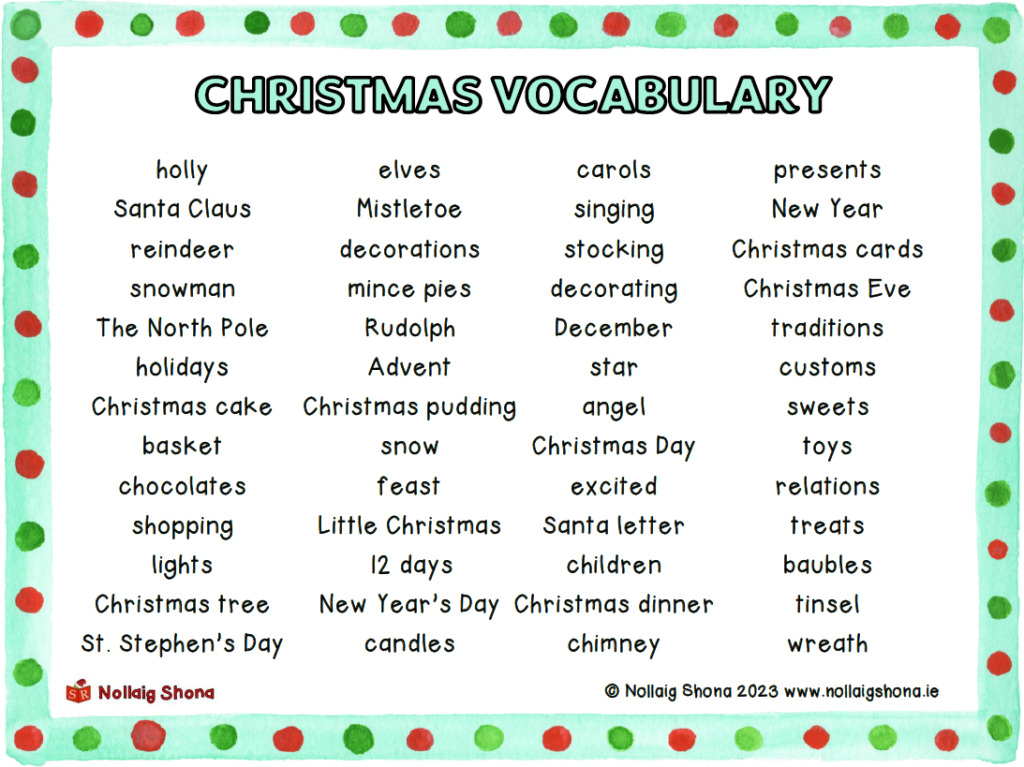 Christmas Vocabulary Word Mat