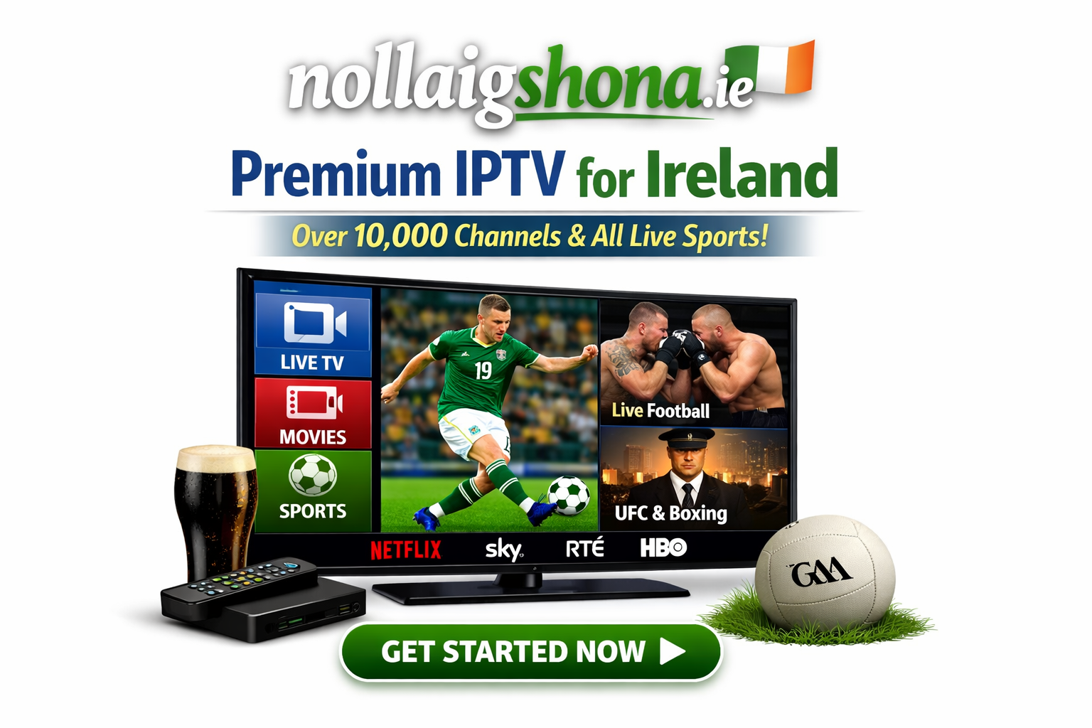 IPTV Ireland subscription working on multiple devices including Smart TV, Firestick, and mobile