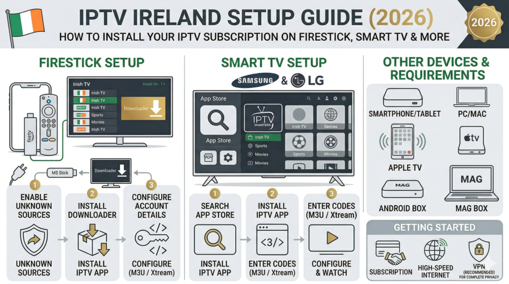 Image alt text: IPTV Ireland Dublin local setup guide 2026