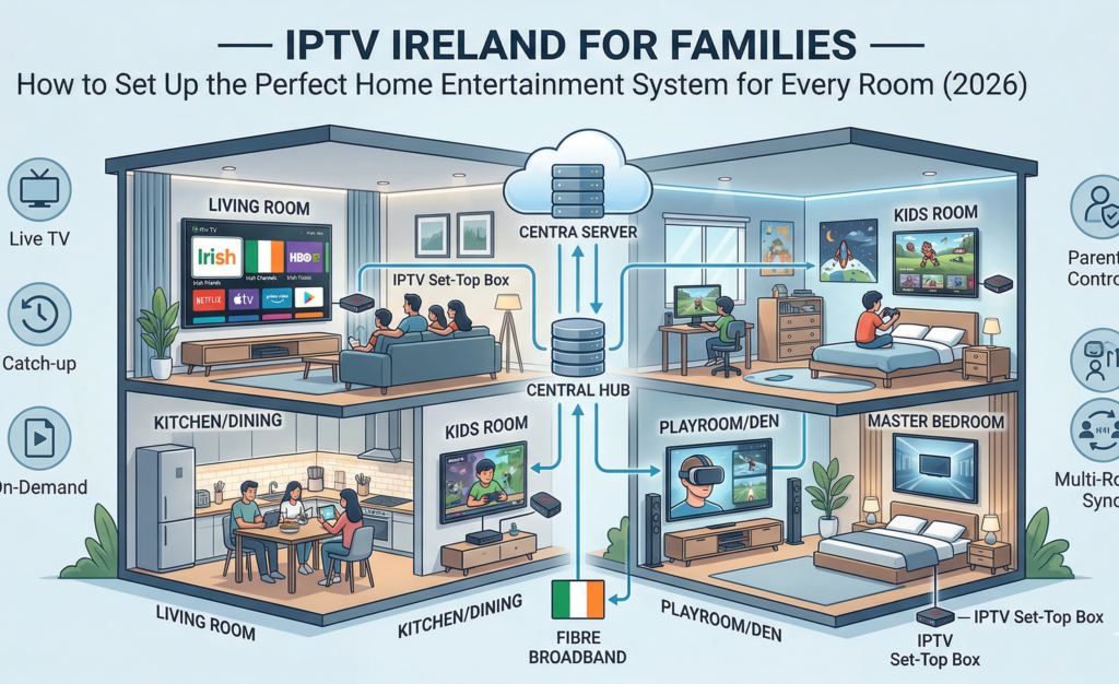 IPTV Ireland for families multi-room setup and kids channels 2026