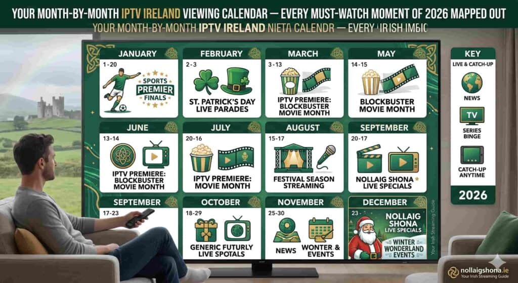 IPTV Ireland month by month viewing calendar 2026 sports events